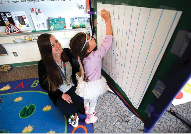 Image of Teacher and Student in Classroom