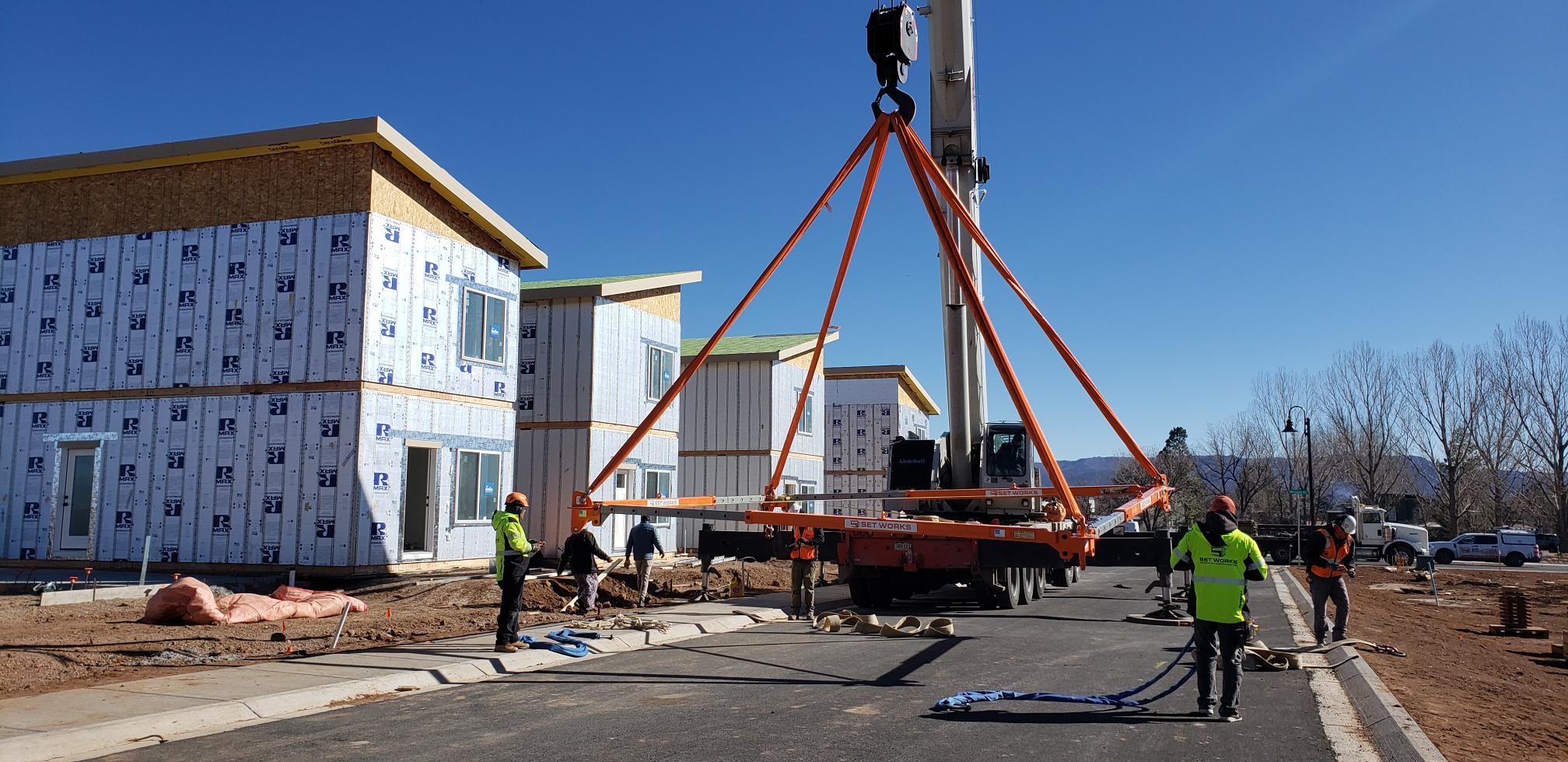 Exterior of two story homes being constructed