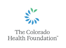 Logo image with abstract blue petals in a circle with text reading The Colorado Health Foundation