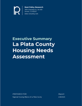 Blue background with the text "Executive Summary: La Plata Housing Needs Assessment" in white.