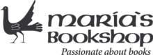 Business logo that has a black bird illustration and text that reads "Maria's Bookshop. Passionate about books."